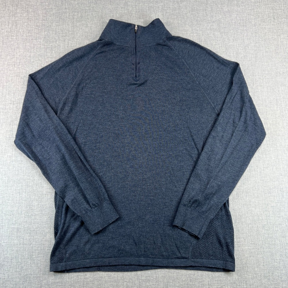 01.Algo Performance 1/4 Zip Pullover Men Medium Navy Wool Blend Tech Coolmax‎